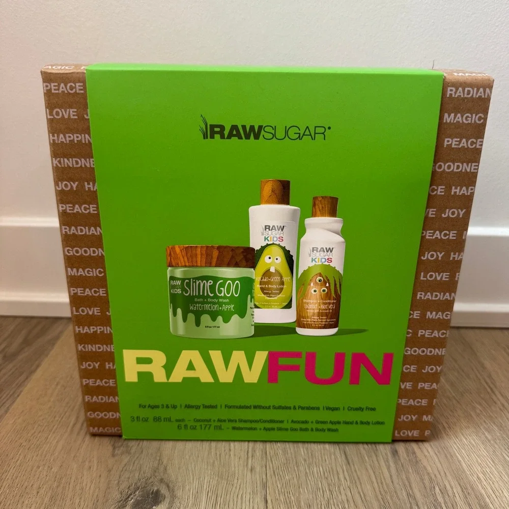 Raw Sugar Kids Raw Fun 3pc Bath Set Slime Goo Body Wash Lotion Shampoo NEW